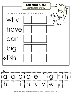 Cut-and-Glue (Unit 12) Sight Words Worksheet