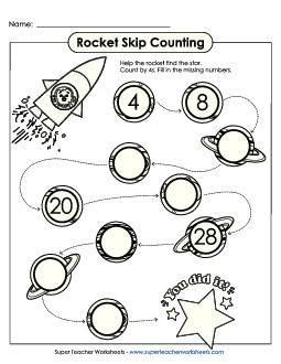 Skip Counting Rocket (By 4s) Worksheet