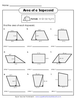 Areas of Trapezoids Practice (Intermediate) Worksheet