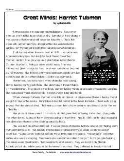 Harriet Tubman 6th Grade Reading Comprehension Worksheet