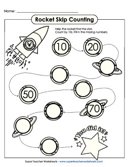 Skip Counting Rocket (By 10s) Worksheet