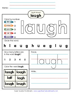 Worksheet 4: Laugh Sight Words Individual Worksheet