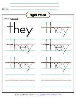 Trace the Word: They Free Sight Words Individual Worksheet