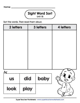 Sight Word Sort (Unit 18) Sight Words Worksheet