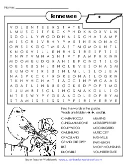 Word Search Puzzle States Individual Worksheet