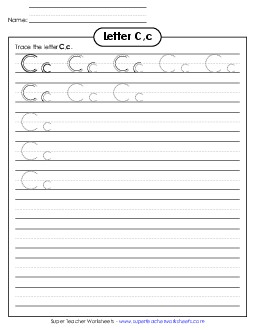 Letter C, c - Tracing (Smaller Font Size) Alphabet Worksheet