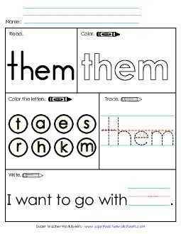 Worksheet 1: Them Sight Words Individual Worksheet