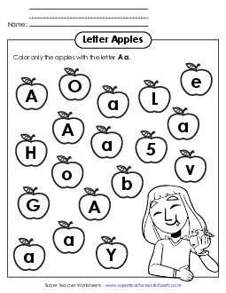 Letter A a Recognition - Apples Alphabet Worksheet