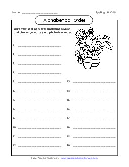 ABC Order: Write List (C-18) Spelling C Worksheet