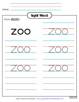 Trace the Word: Zoo Sight Words Individual Worksheet