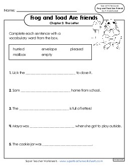 Vocabulary for Chapter 5 Book Frog And Toad Worksheet