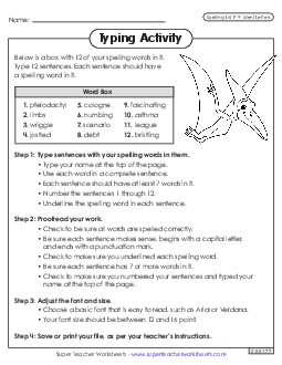 Typing Sentences (F-4) Spelling F Worksheet