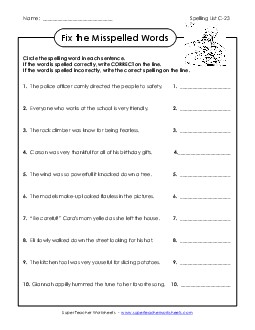 Find the Mistakes (C-23) Spelling C Worksheet