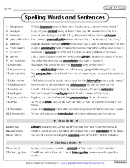 Spelling Sentences (ELA) Spelling F Worksheet