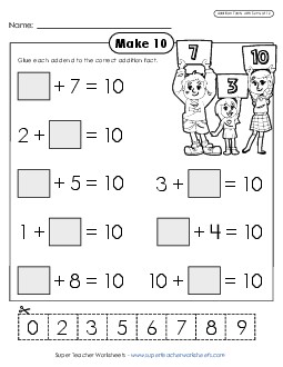 Cut-and-Glue Addends: Making 10 Addition Worksheet