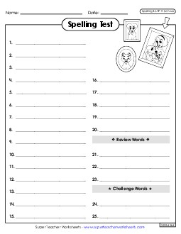 Spelling Test (F-9) Spelling F Worksheet