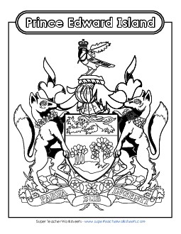 PEI Coat of Arms (Black & White) Free Canada Worksheet