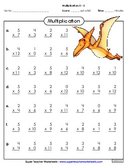 Drill: Basic Facts 0-5 (B) Multiplication Worksheet