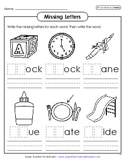 Missing Letters (L - Blends) Phonics Blends Worksheet