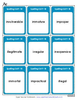 Flashcards (F-18)  Spelling F Worksheet