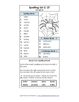 Spelling List C-27 Spelling C Worksheet