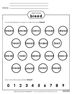 Dab or Color: Bread Sight Words Individual Worksheet