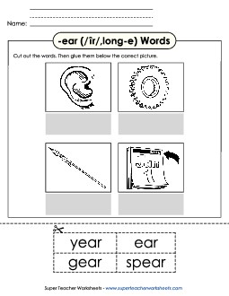 Cut and Glue (-ear) Word Families Worksheet