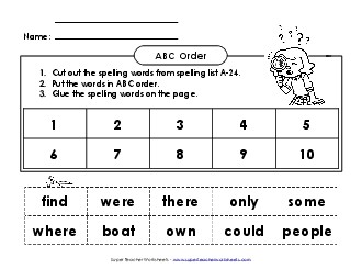 ABC Order: Cut and Glue (A-24) Spelling A Worksheet