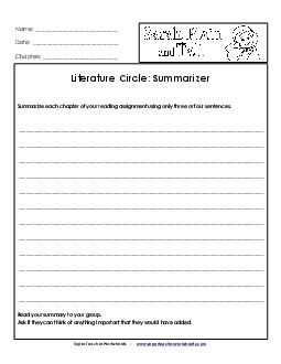 Literature Circles: Summarizer Book Sarah Plain And Tall Worksheet