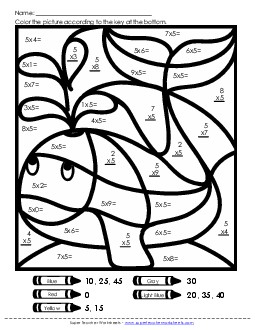 Whale Mystery Picture Multiplication Worksheet