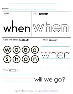 Worksheet 1: When Sight Words Individual Worksheet