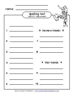 Spelling Test (A-21) Spelling A Worksheet