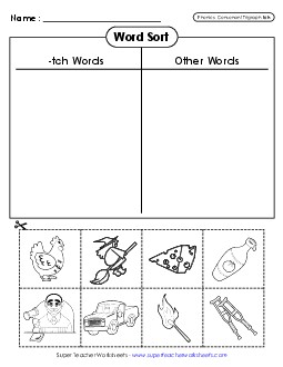 Word Sort (-tch Words) Phonics Trigraphs Worksheet