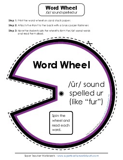 Word Wheel: /ûr/ Spelled <i>ur</i> Phonics R Controlled Vowels Worksheet