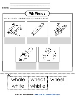 Cut-and-Glue Word Match Phonics Digraphs Worksheet