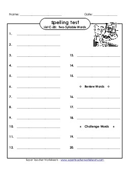 Spelling Test (C-28) Spelling C Worksheet