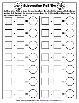 Subtraction Dice Game (1 Player) Worksheet