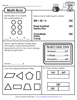 Math Buzz: Week 8 Worksheets 36 through 40 Daily Math Review Worksheet