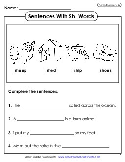 Sentences with SH Words Phonics Digraphs Worksheet