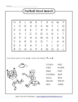 Football (Easy) Wordsearch Worksheet