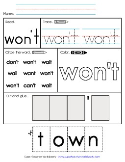 Worksheet 2: Won\'t Sight Words Individual Worksheet