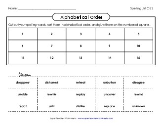 ABC Order: Cut and Glue (C-22) Spelling C Worksheet