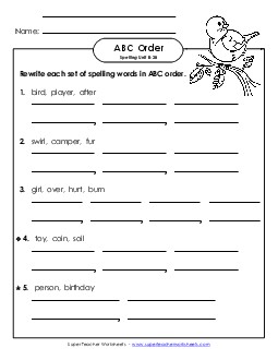 ABC Order - Word Sets (B-28) Spelling B Worksheet