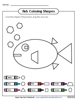 Coloring Shapes - Fish Geometry Worksheet