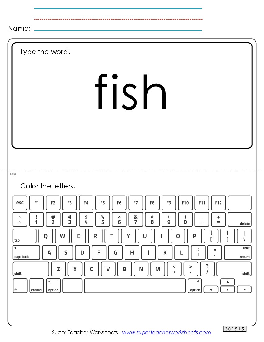 Type the Word: Fish Sight Words Individual Worksheet