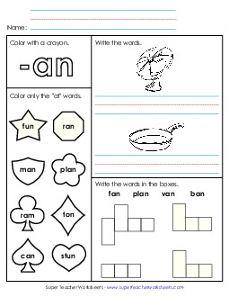 Worksheet 1 (-an Words) Word Families Worksheet