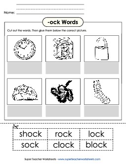 Cut and Glue (-ock) Word Families Worksheet