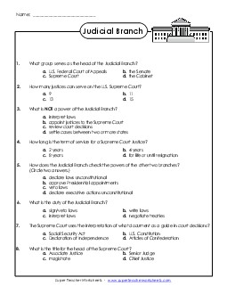 Judicial Branch Questions Branches Of Government Worksheet