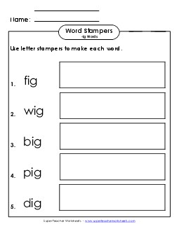 Letter Stampers Activity (-ig Words)  Word Families Worksheet