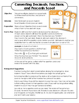 Converting Decimals, Fractions, and Percents Worksheet